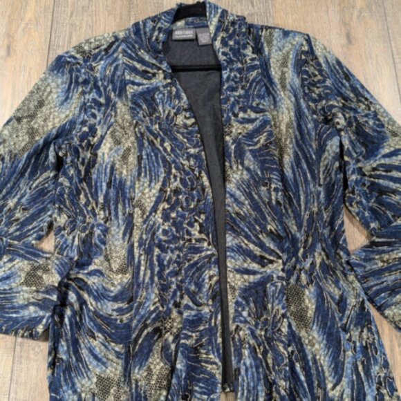 Chicos Open Front Top Womens Large Blue Print Waterfall Long Sleeve BOHO - Picture 1 of 9